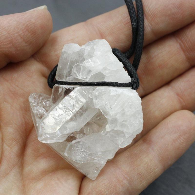 Natural Clear Quartz Cluster Necklace || 18" Cord-Nature's Treasures