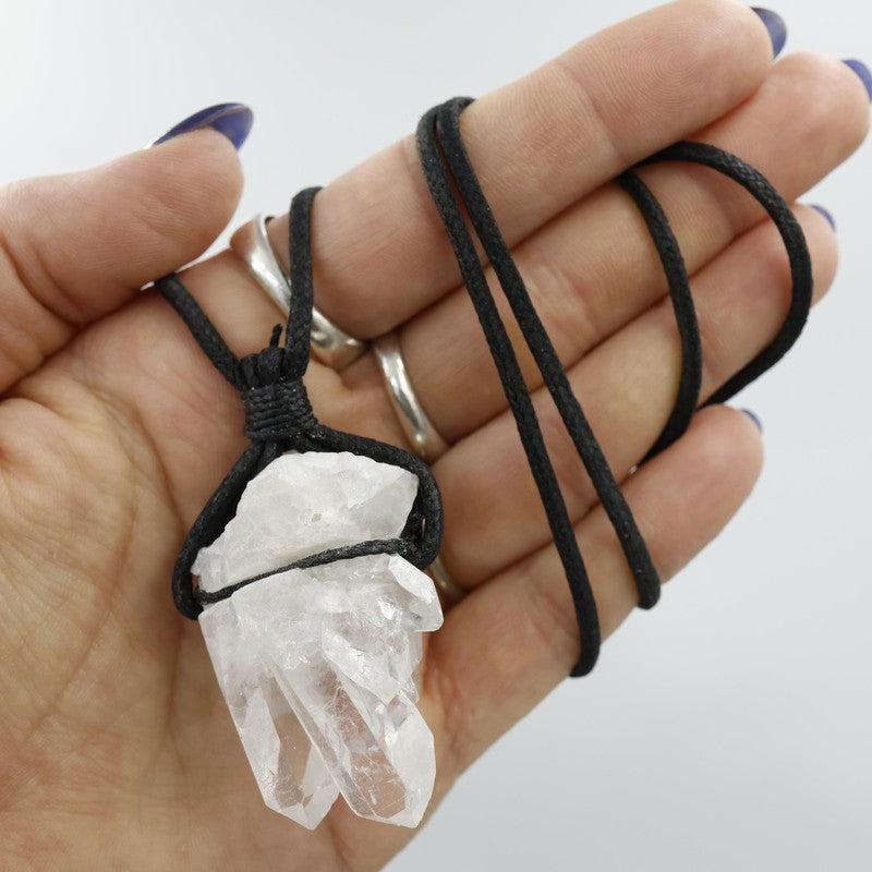 Natural Clear Quartz Cluster Necklace || 18" Cord-Nature's Treasures