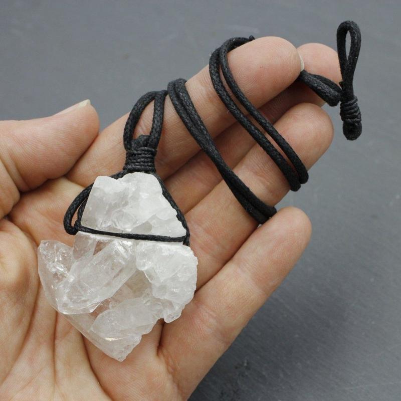 Natural Clear Quartz Cluster Necklace || 18" Cord-Nature's Treasures