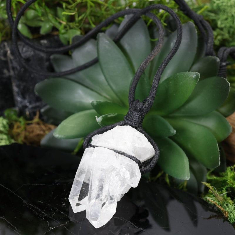 Natural Clear Quartz Cluster Necklace || 18" Cord-Nature's Treasures