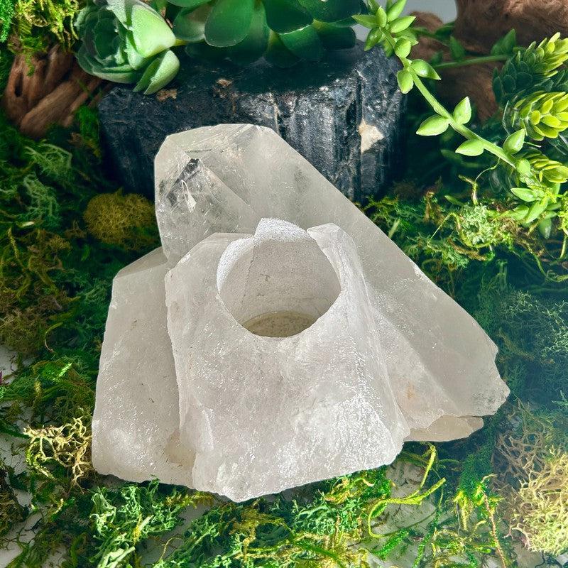 Natural Clear Quartz Cluster Tea-Light Candle Holder's || Brazil-Nature's Treasures