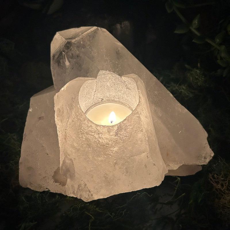 Natural Clear Quartz Cluster Tea-Light Candle Holder's || Brazil-Nature's Treasures