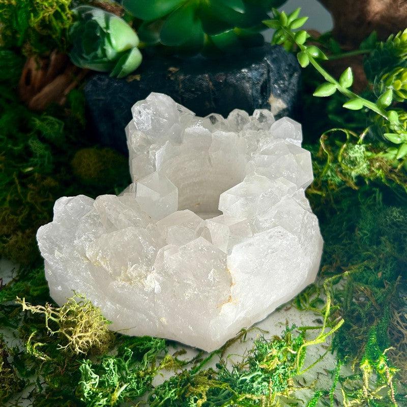 Natural Clear Quartz Cluster Tea-Light Candle Holder's || Brazil-Nature's Treasures