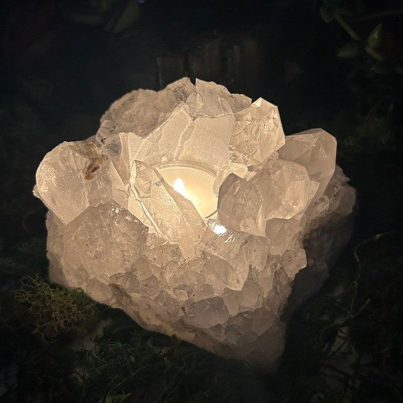 Natural Clear Quartz Cluster Tea-Light Candle Holder's || Brazil-Nature's Treasures