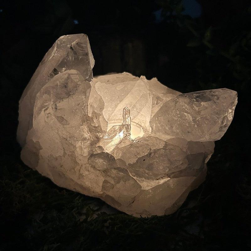 Natural Clear Quartz Cluster Tea-Light Candle Holder's || Brazil-Nature's Treasures