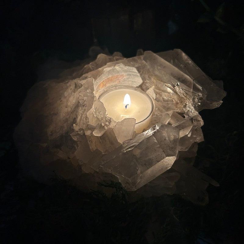 Natural Clear Quartz Cluster Tea-Light Candle Holder's || Brazil-Nature's Treasures