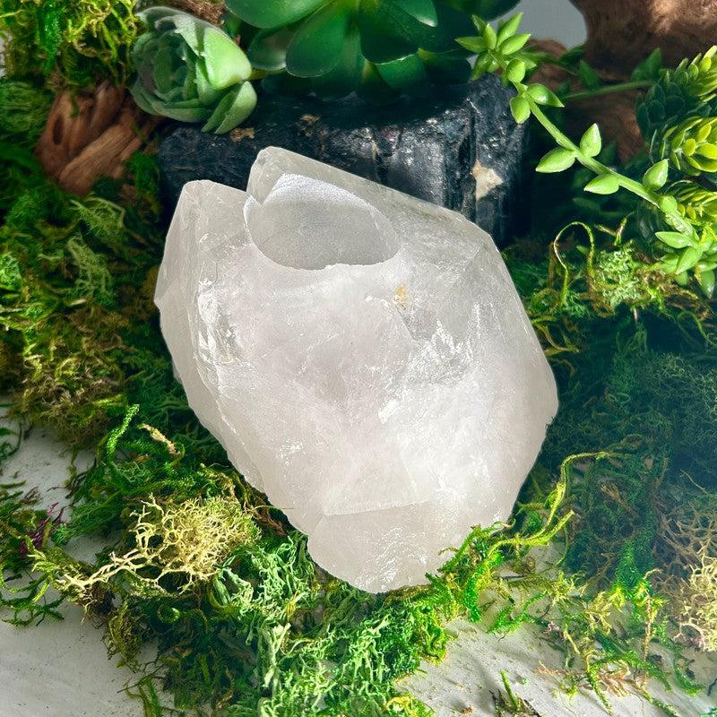 Natural Clear Quartz Cluster Tea-Light Candle Holder's || Brazil-Nature's Treasures