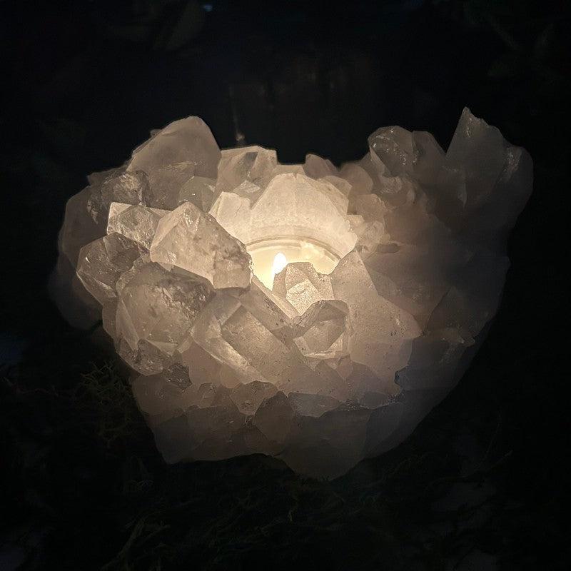 Natural Clear Quartz Cluster Tea-Light Candle Holder's || Brazil-Nature's Treasures