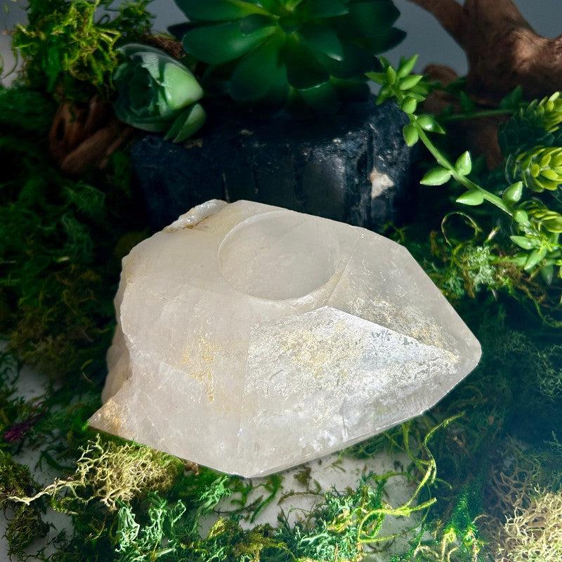 Natural Clear Quartz Cluster Tea-Light Candle Holder's || Brazil-Nature's Treasures