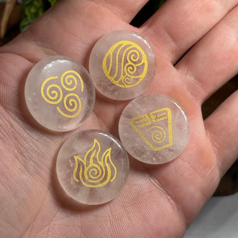 Natural Clear Quartz Element Symbol Flat Stone Set || Element Set-Nature's Treasures