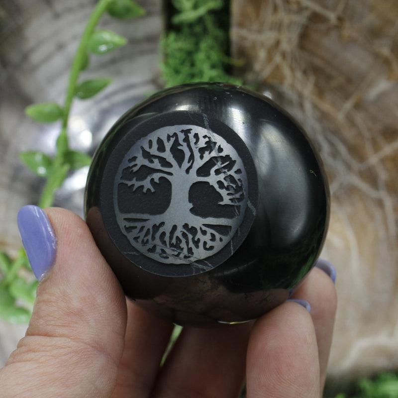 Natural Engraved Shungite 50MM Spheres || EMF Blocker || Russia-Nature's Treasures