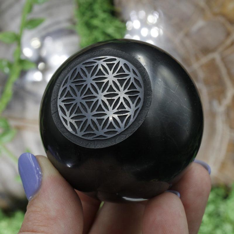 Natural Engraved Shungite 50MM Spheres || EMF Blocker || Russia-Nature's Treasures