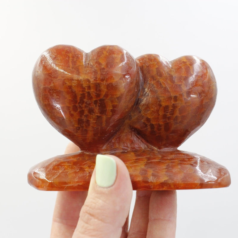 Natural Fire Agate Double Heart Statue || Grounding, Passion || brazil-Nature's Treasures