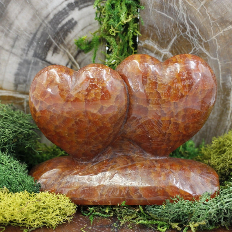 Natural Fire Agate Double Heart Statue || Grounding, Passion || brazil