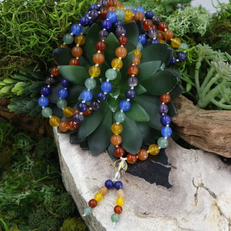 Natural Gemstone Mala Necklace || 7 Chakra w/ Om Bead-Nature's Treasures