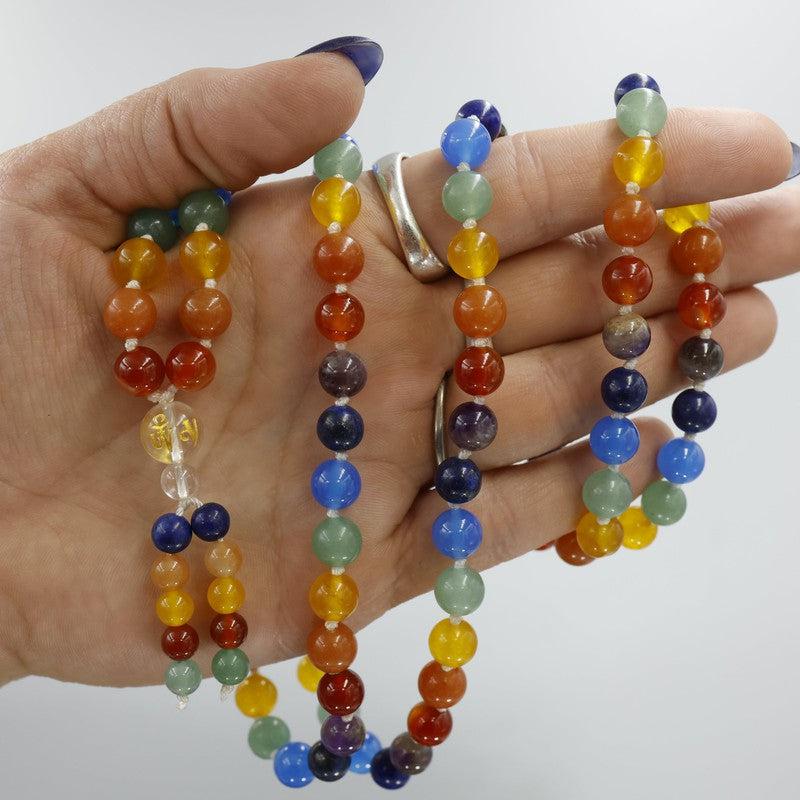 Natural Gemstone Mala Necklace || 7 Chakra w/ Om Bead-Nature's Treasures