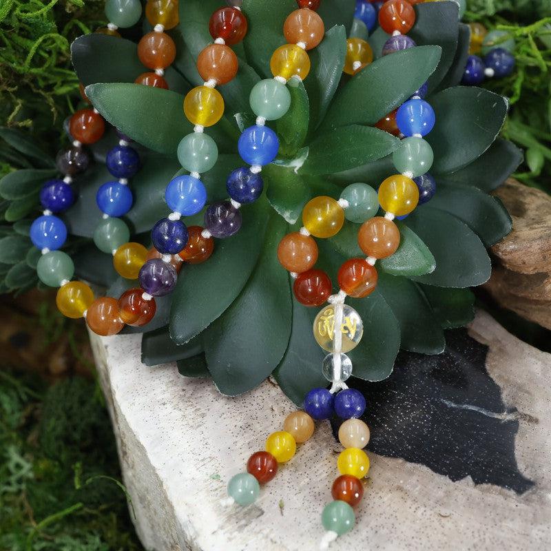 Natural Gemstone Mala Necklace || 7 Chakra w/ Om Bead