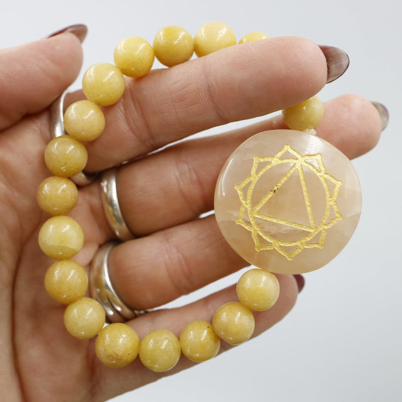 Natural Gemstone w/ Chakra Symbols Bracelet || Chakra Balance-Nature's Treasures