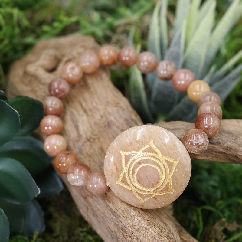 Natural Gemstone w/ Chakra Symbols Bracelet || Chakra Balance-Nature's Treasures