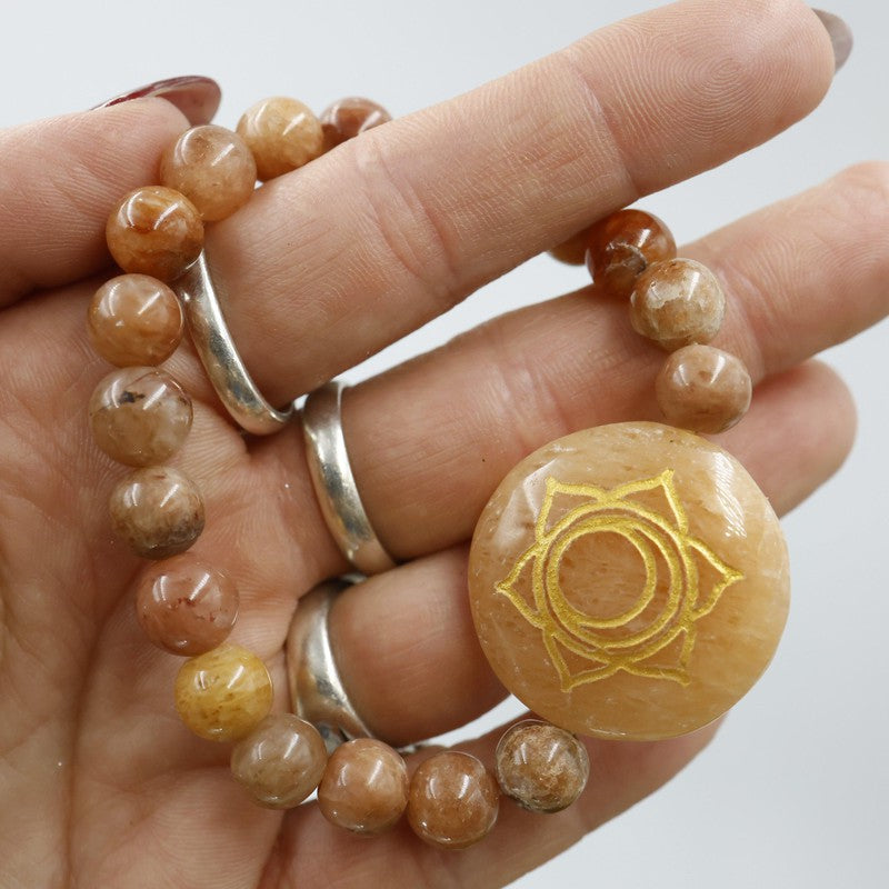 Natural Gemstone w/ Chakra Symbols Bracelet || Chakra Balance-Nature's Treasures