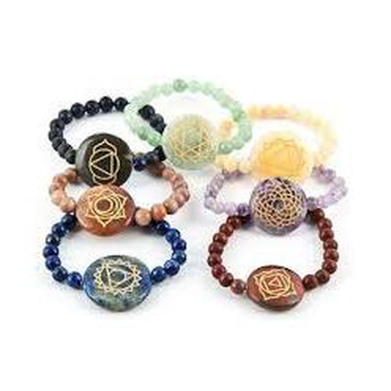 Natural Gemstone w/ Chakra Symbols Bracelet || Chakra Balance-Nature's Treasures