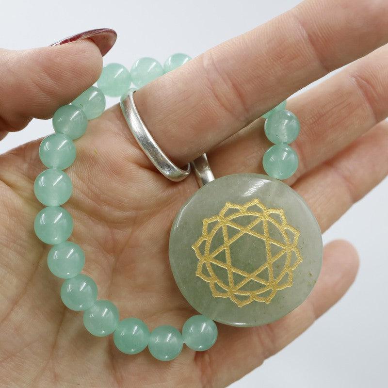 Natural Gemstone w/ Chakra Symbols Bracelet || Chakra Balance-Nature's Treasures