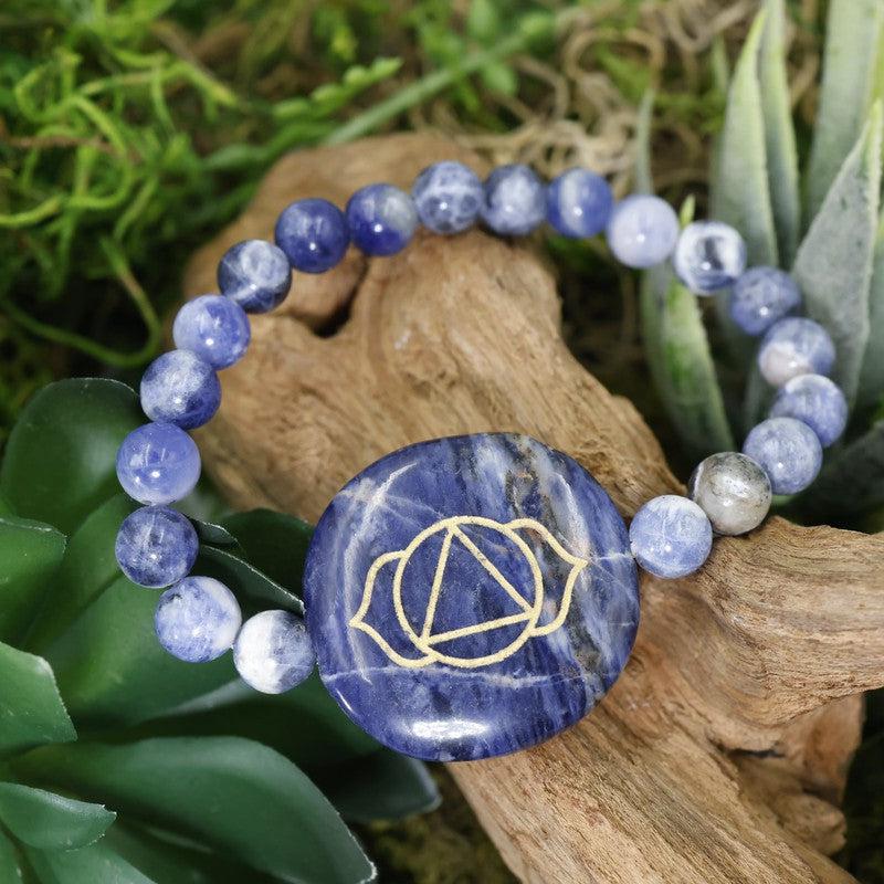 Natural Gemstone w/ Chakra Symbols Bracelet || Chakra Balance-Nature's Treasures