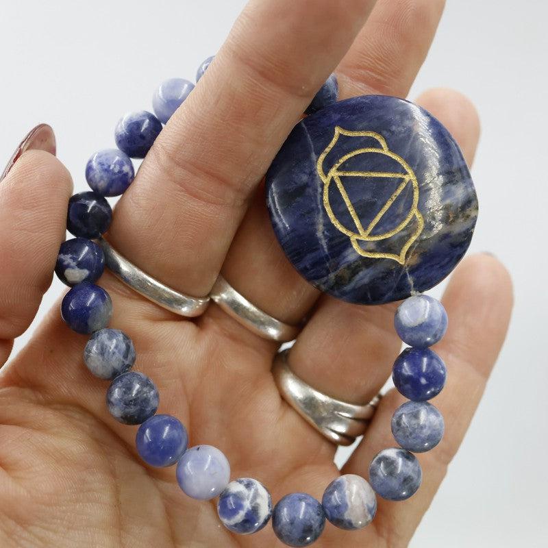 Natural Gemstone w/ Chakra Symbols Bracelet || Chakra Balance-Nature's Treasures