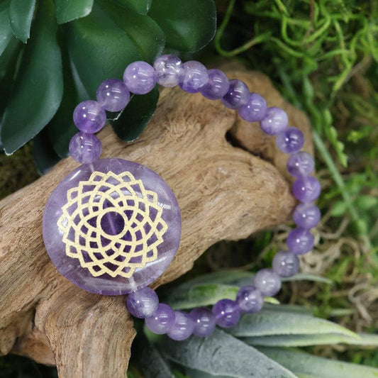 Natural Gemstone w/ Chakra Symbols Bracelet || Chakra Balance-Nature's Treasures