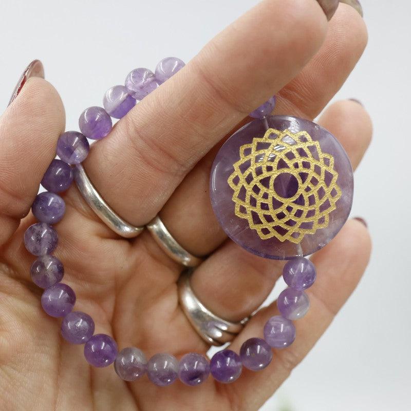 Natural Gemstone w/ Chakra Symbols Bracelet || Chakra Balance-Nature's Treasures