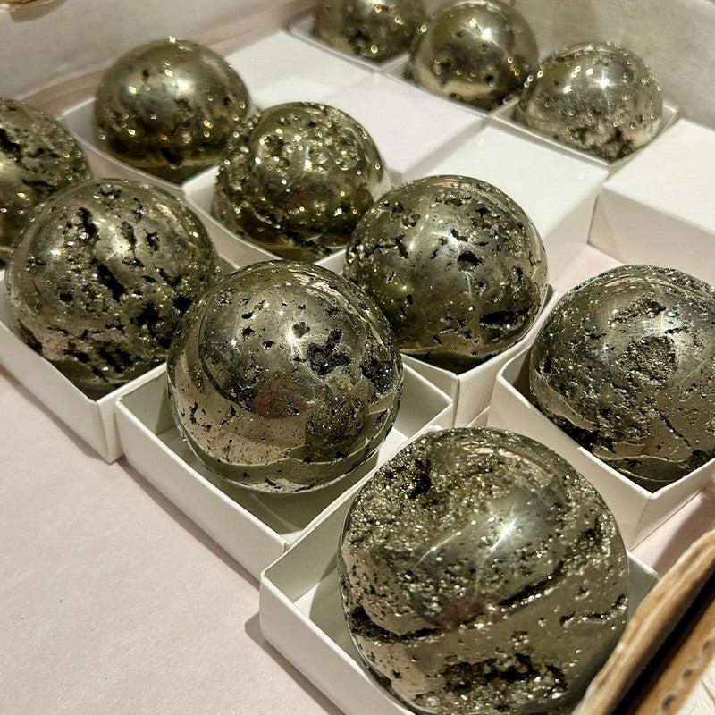 Natural Half Polished Pyrite Spheres || Protection || Peru-Nature's Treasures