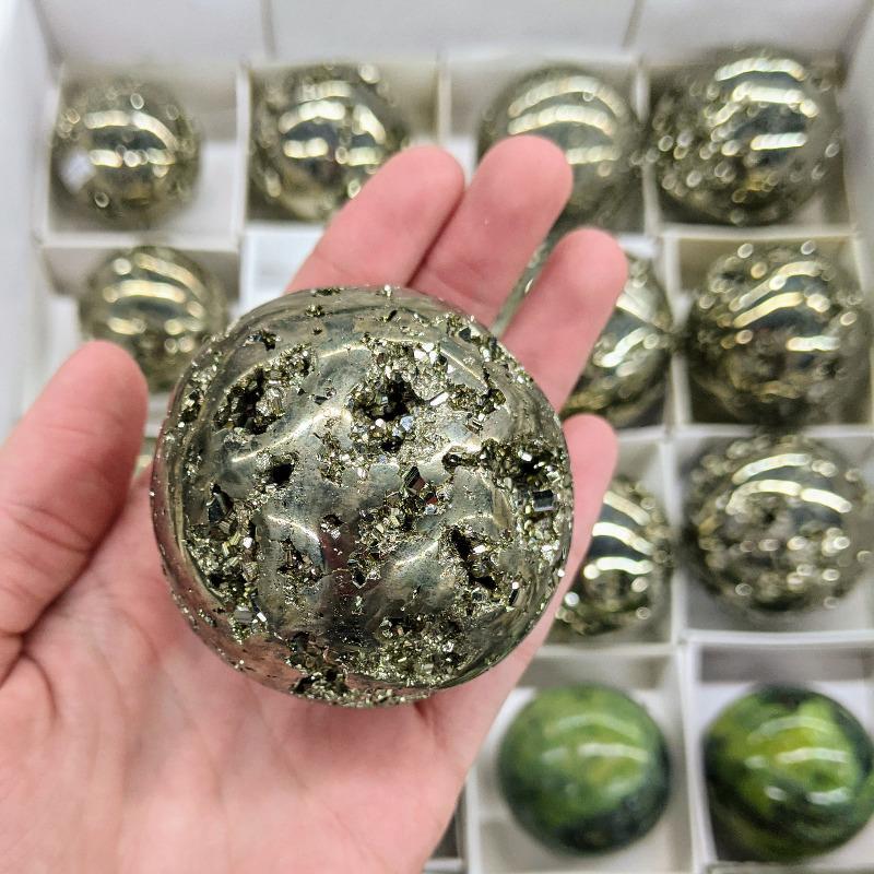 Natural Half Polished Pyrite Spheres || Protection || Peru-Nature's Treasures