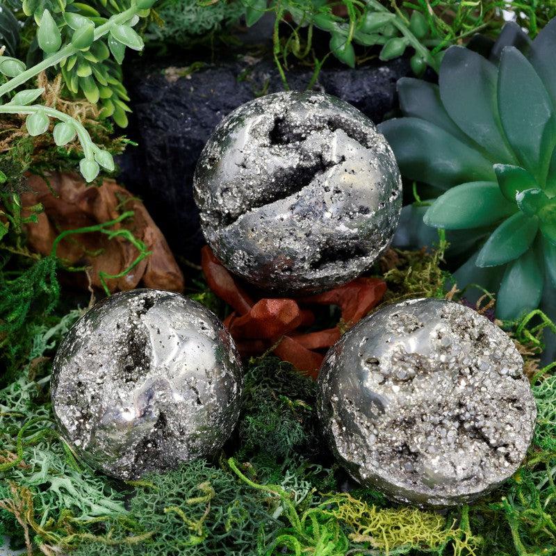 Natural Half Polished Pyrite Spheres || Protection || Peru-Nature's Treasures