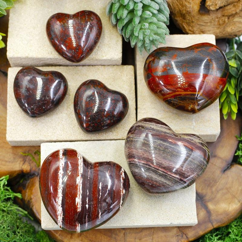 Natural Hematite and Red Jasper Pocket Hearts || Grounding, Protection || South Africa-Nature's Treasures