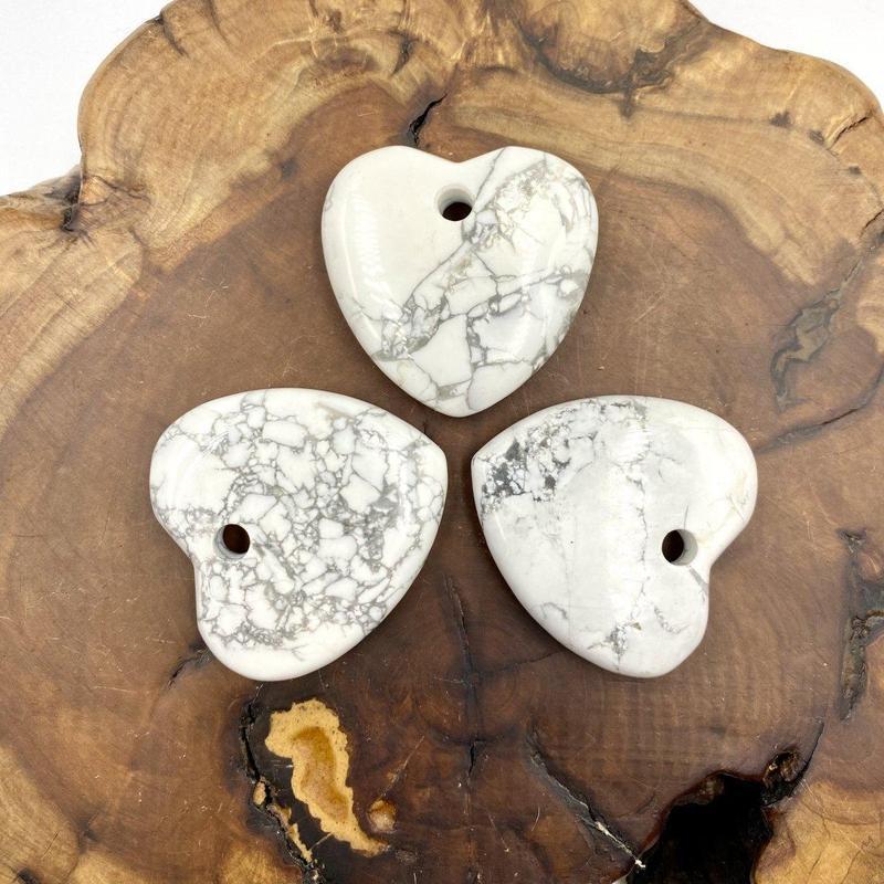 Natural Howlite Flat Heart Pendant || Awareness, Stress, Calmness || Canada-Nature's Treasures