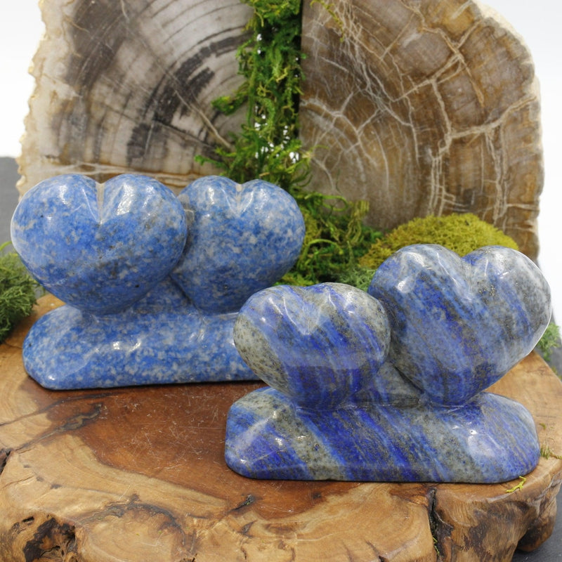 Natural Lapis Lazuli Double Heart Statue || Inner Wisdom, Truth || Pakistan-Nature's Treasures