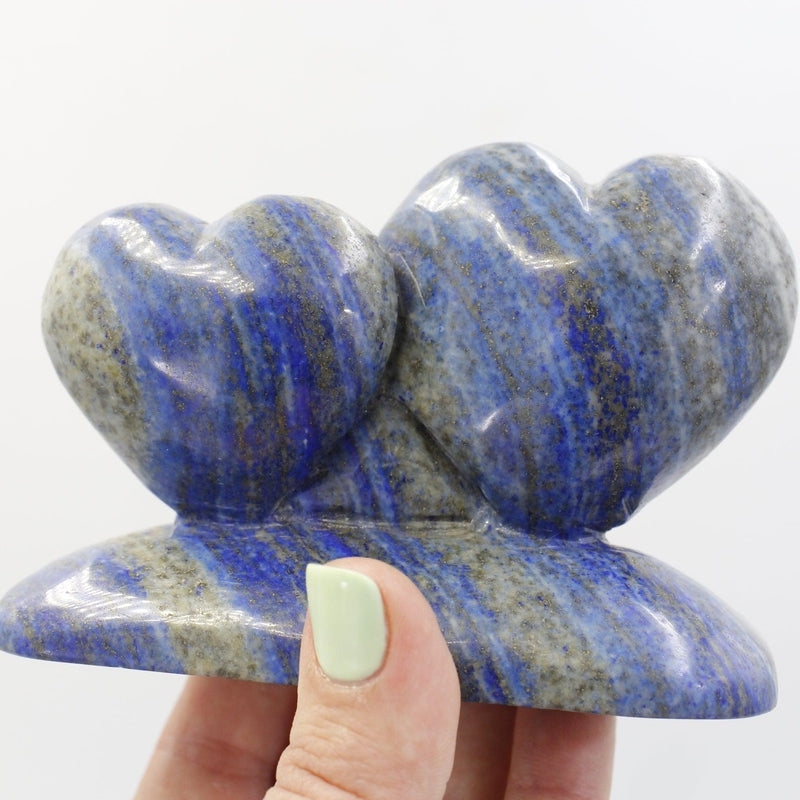 Natural Lapis Lazuli Double Heart Statue || Inner Wisdom, Truth || Pakistan-Nature's Treasures