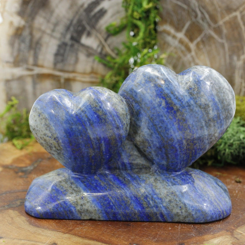 Natural Lapis Lazuli Double Heart Statue || Inner Wisdom, Truth || Pakistan