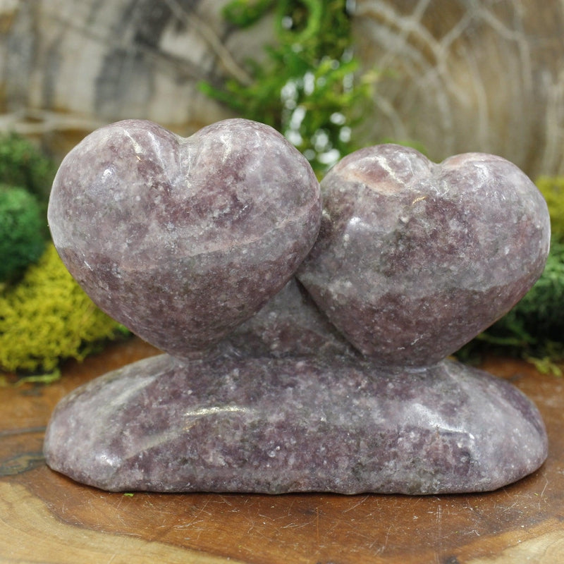 Natural Lepidolite Double Heart Statue || Emotional Healing, Stress Relief || Brazil-Nature's Treasures