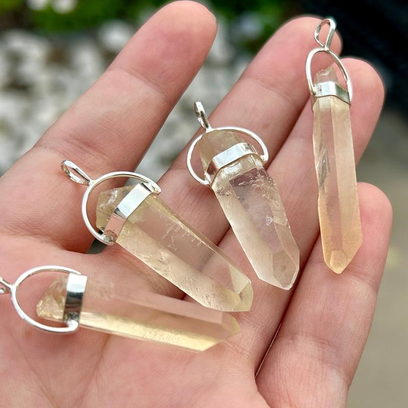 Natural Rough Golden Lemurian Quartz Pendants|| .925 Sterling Silver-Nature's Treasures