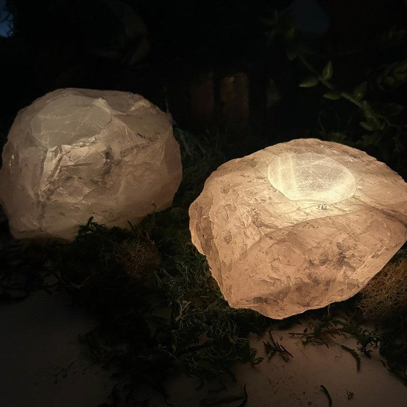 Natural Rough Rose Quartz Tea-Light Candle Holder's-Nature's Treasures