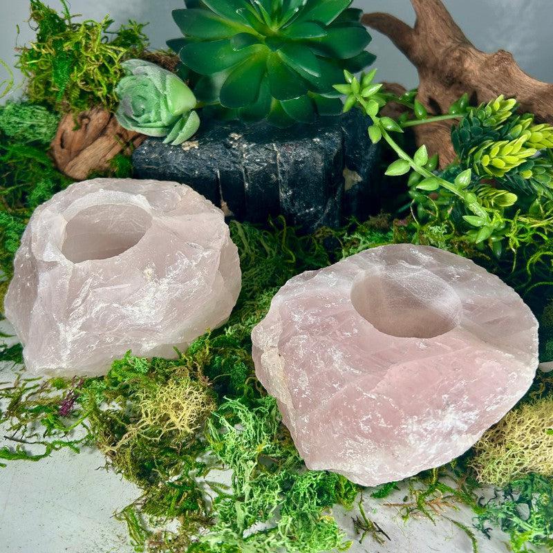 Natural Rough Rose Quartz Tea-Light Candle Holder's-Nature's Treasures