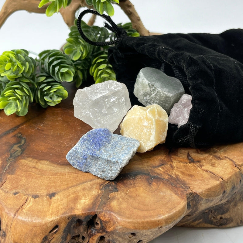 Natural Rough Stone Set In Velvet Bag || Chakra Set-Nature's Treasures