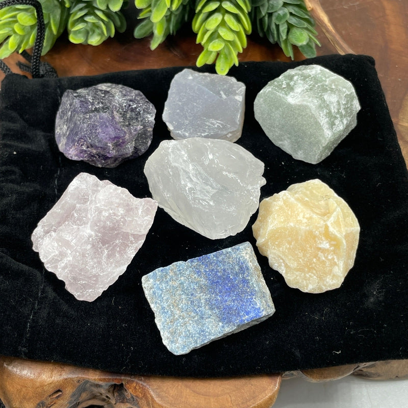 Natural Rough Stone Set In Velvet Bag || Chakra Set-Nature's Treasures