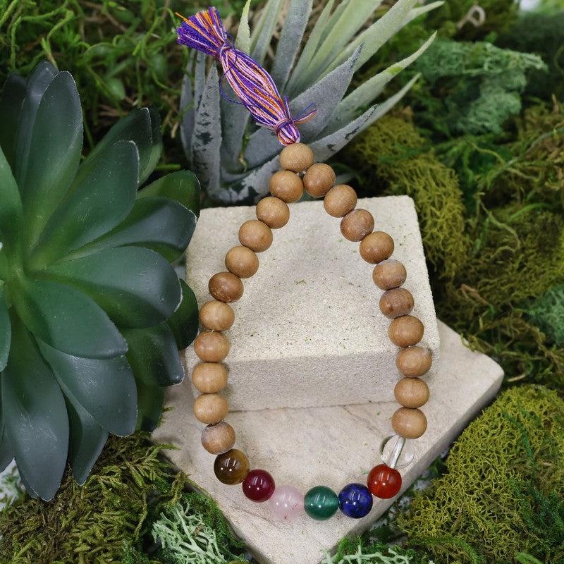 Natural Sandalwood Chakra Mala Bracelet With Tassel-Nature's Treasures