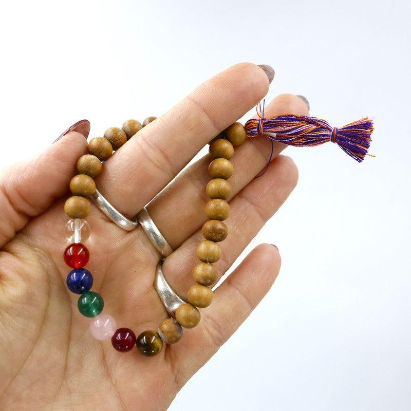 Natural Sandalwood Chakra Mala Bracelet With Tassel-Nature's Treasures