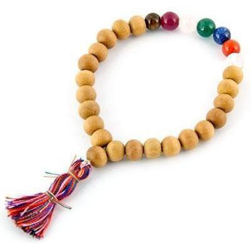 Natural Sandalwood Chakra Mala Bracelet With Tassel-Nature's Treasures