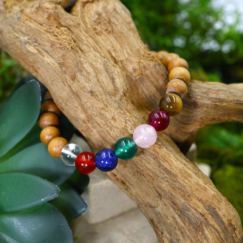 Natural Sandalwood Chakra Mala Bracelet With Tassel-Nature's Treasures