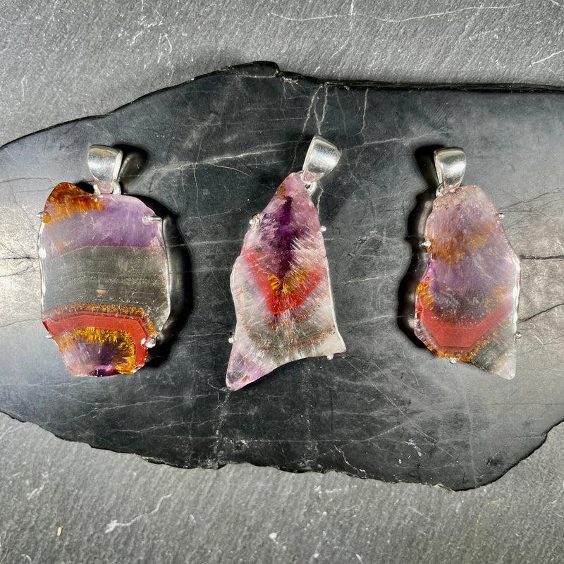 Natural Slice Super 7 Crystal Pendant | .925 Sterling Silver-Nature's Treasures