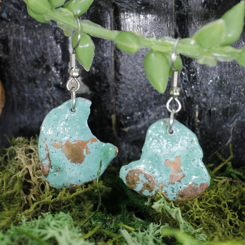 Natural Splash Copper Earrings || .925 Sterling Silver French Hook